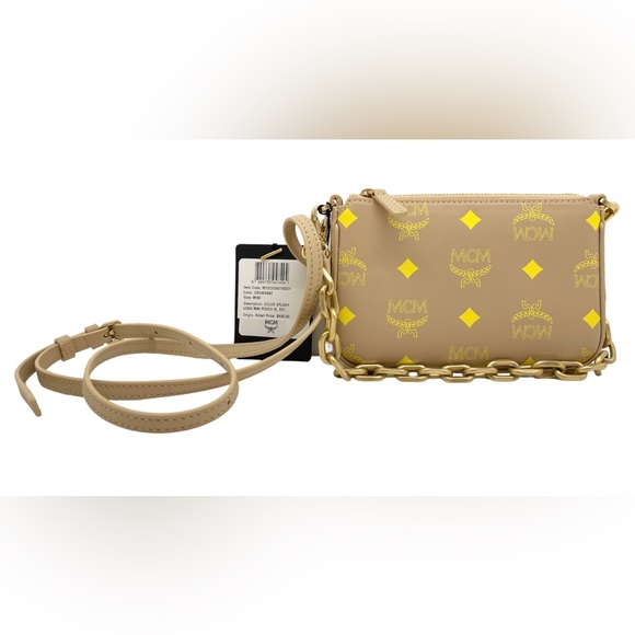 MCM New With Tags Logo Chain Mini 2 Straps Crossbody Pouch - Picture 9 of 14